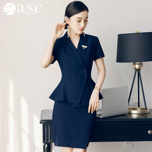艾尚臣夏季新款职业装女装套装气质两件套短袖套裙工作服正装 商品图1