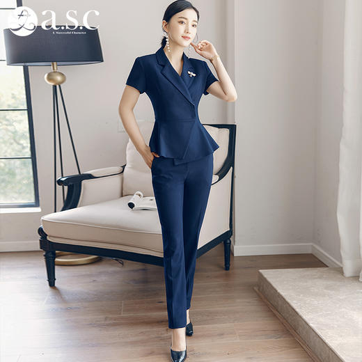 艾尚臣夏季新款职业装女装套装气质两件套短袖套裙工作服正装 商品图3