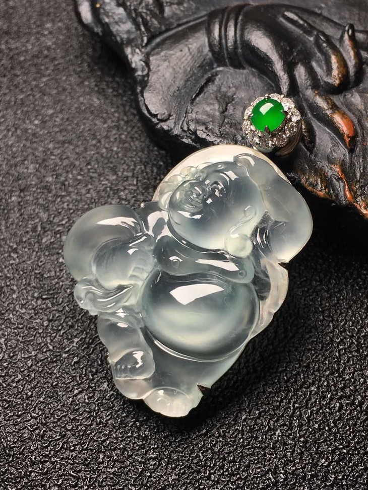 w0328翡翠冰种布袋佛公