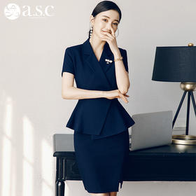 艾尚臣夏季新款职业装女装套装气质两件套短袖套裙工作服正装