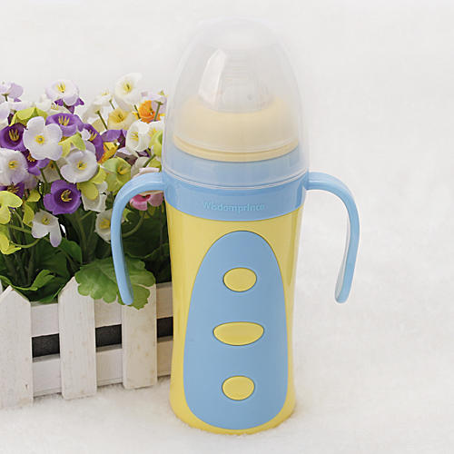 304双盖宽口径不锈钢保温奶瓶带保护壳防摔带吸管带手柄a9