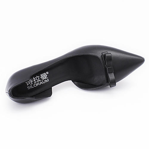 诗拉曼38码黑色蝴蝶结单鞋女尖头高跟鞋真皮韩版F13 商品图3