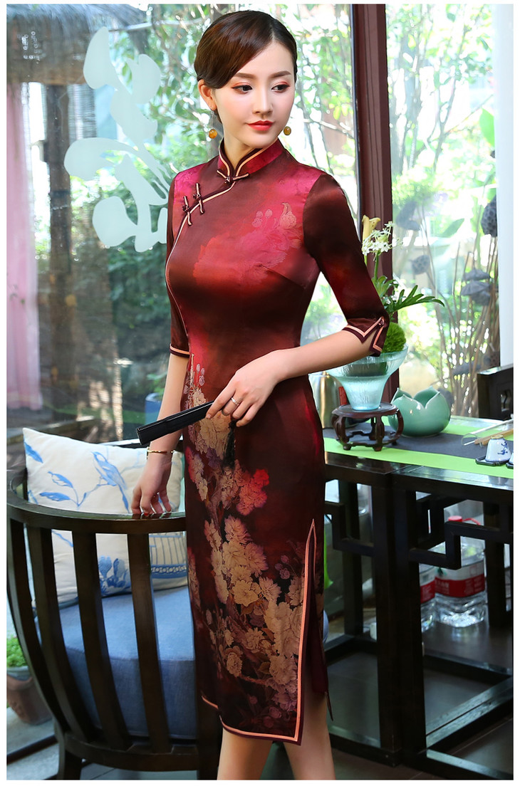 暗香浮动改良修身桑蚕丝旗袍裙xgtq8403