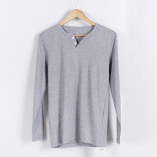 L码灰色小v领纯棉长袖t恤百搭修身打底衫男B4 商品图0