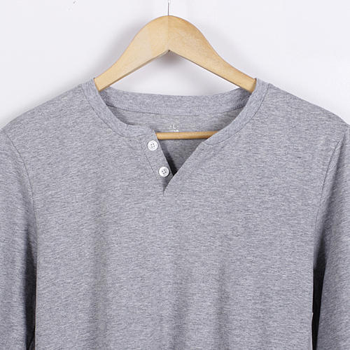 L码灰色小v领纯棉长袖t恤百搭修身打底衫男B4 商品图1