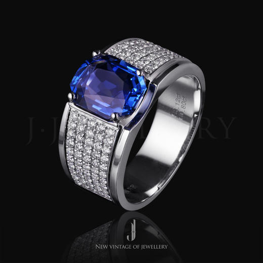 j珠宝18k金蓝宝石男士戒指