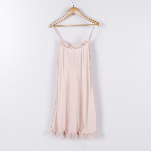 M码浅粉色100%真丝睡衣吊带睡裙桑蚕丝夏性感B1