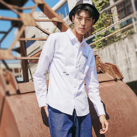 韩都衣舍男装2018秋季新款韩版衬衣时尚刺绣男休闲衬衫af8074卌