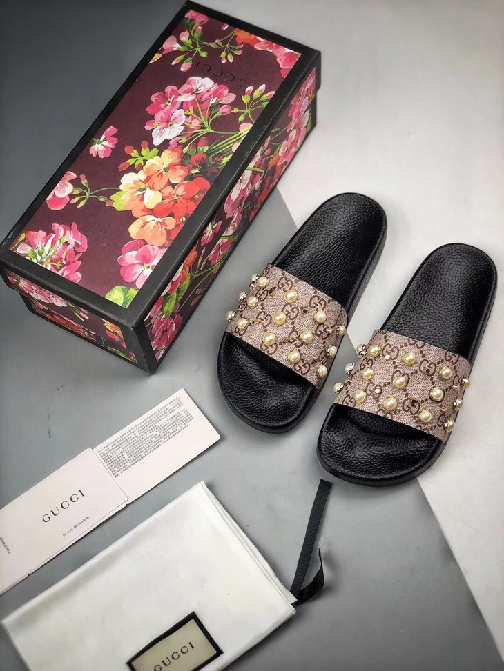 gucci18ss古驰珍珠印花拖鞋