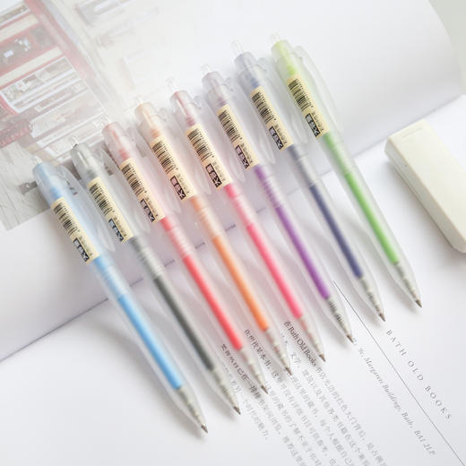 三年二班磨砂彩色按动笔透明杆按动水笔05mm全针管中性笔勾线笔