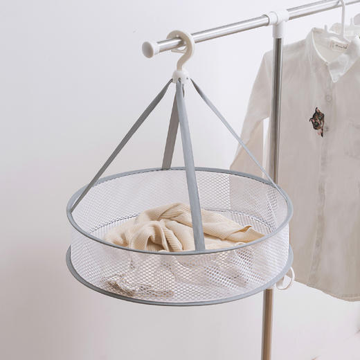 心选丨升级款加大灰包边晒衣篮 双层折叠大号晾衣网防风晒衣架 商品图3