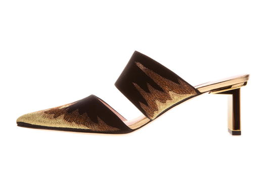 秦岚同款 sheme鹤鸣 影 新中式丝绸刺绣 黑金色尖头 优雅高跟宴会女凉鞋 商品图2