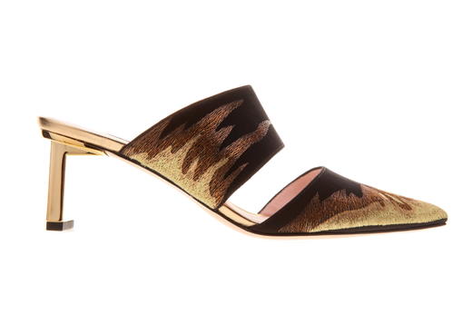 秦岚同款 sheme鹤鸣 影 新中式丝绸刺绣 黑金色尖头 优雅高跟宴会女凉鞋 商品图0