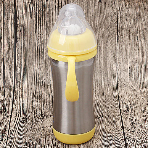 240ml宝宝不锈钢保温宽口径奶瓶带吸管手柄防摔婴儿奶壶a17