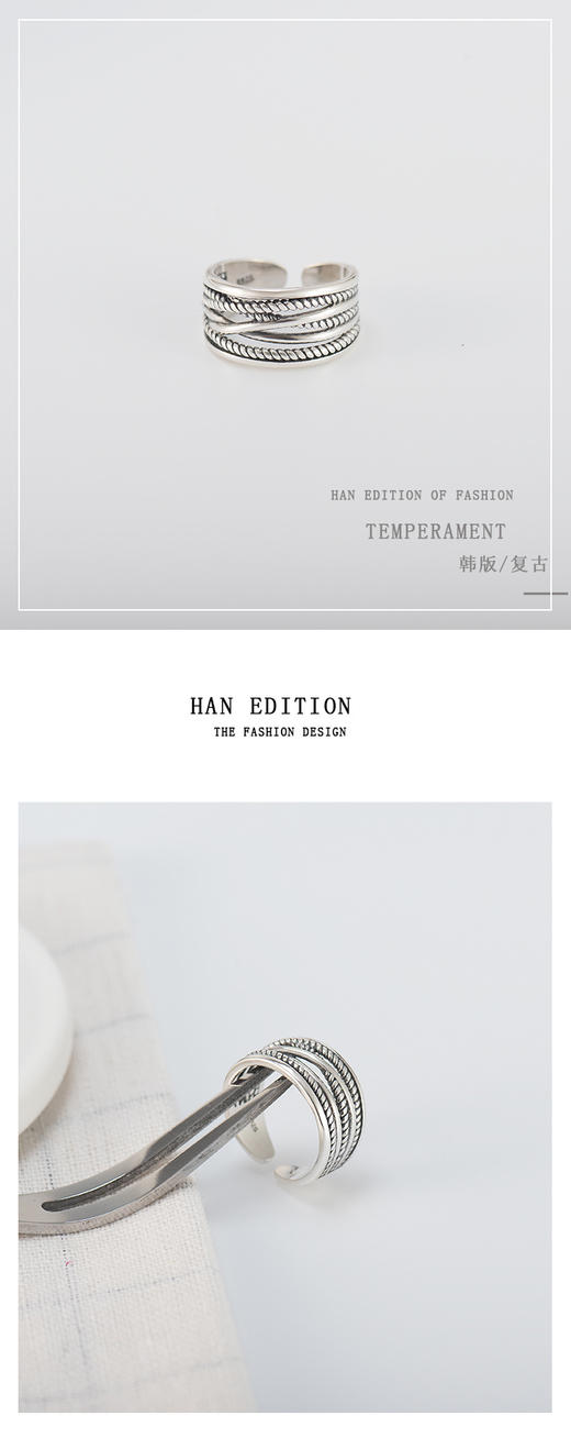 【戒指】多层缠绕戒指韩版泰银纯银戒指开口麻花复古指环925银戒子 商品图3