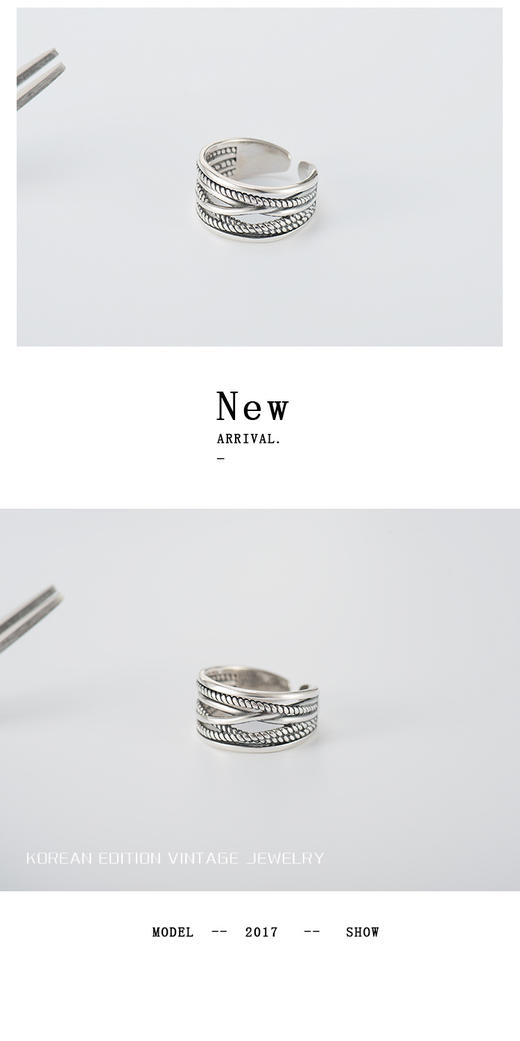【戒指】多层缠绕戒指韩版泰银纯银戒指开口麻花复古指环925银戒子 商品图4