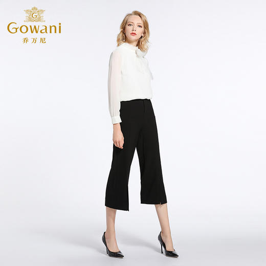 乔万尼春季裤子女时尚百搭宽松高腰显瘦七分黑色阔腿裤EB3F270 商品图2