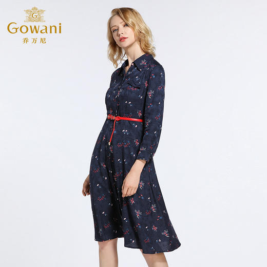 乔万尼春季长袖简约气质修身衬衫碎花连衣裙EB3E210 商品图1