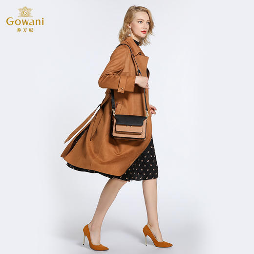 乔万尼春季风衣女中长款韩版鹿绒皮收腰系带纯色气质外套EB3A258 商品图1