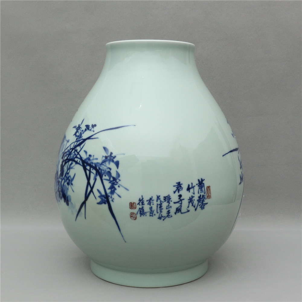 陆如作品四君子之兰青花福桶