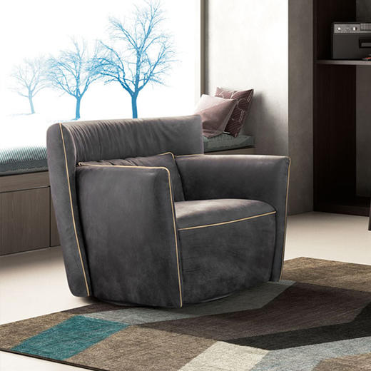 意大利牛皮单人座扶手沙发环抱式休闲沙发