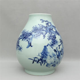 陆如作品 四君子之松石青花福桶