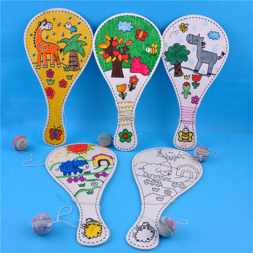 幼儿园课堂手工DIY木质手绘球拍材料包 商品图0