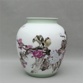 《梅花双雀图》粉彩罐 曾维开作品