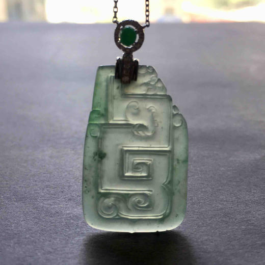 高冰种晴水翡翠龙牌项链18k白金钻石镶嵌 商品图9