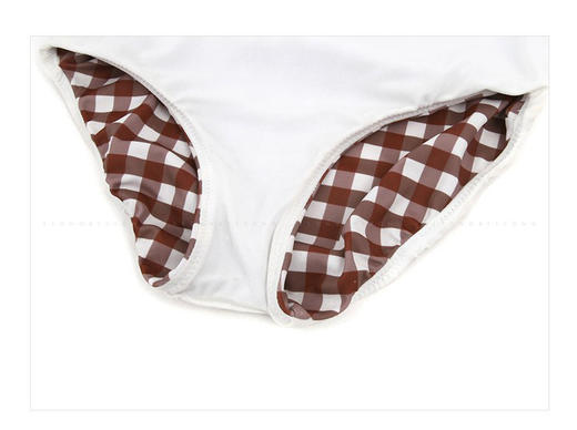 【泳衣】*新款少女复古格子豆沙红性感小胸聚拢高腰遮肚显瘦分体泳衣女 商品图4