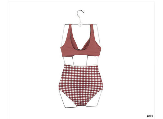 【泳衣】*新款少女复古格子豆沙红性感小胸聚拢高腰遮肚显瘦分体泳衣女 商品图0