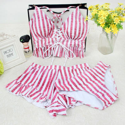 【泳衣】*性感牛仔条纹平角比基尼三件套泳衣 商品图1