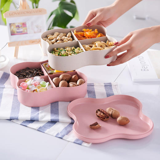 【环保小麦秆双层果盒】创意双层四叶草干果盘 结婚过年零食糖果盘坚果果盒 商品图0