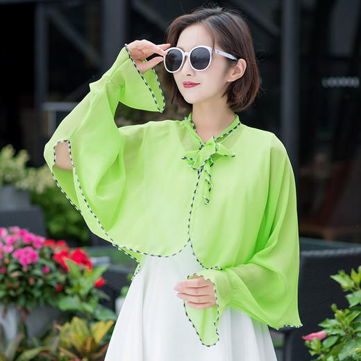 【雪纺披肩防晒衣】夏季纯色雪纺披肩防晒衣 户外骑车斗篷遮阳防晒袖套 商品图1