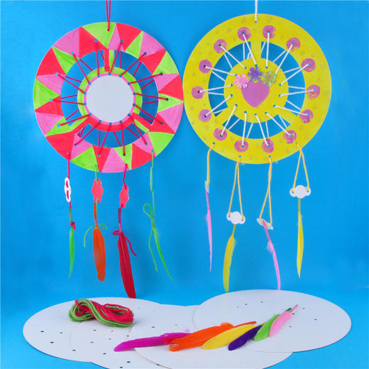 羽毛风铃MEi KE正品幼儿园手工制作装饰材料DIY绘画毛线缝制玩具 商品图1