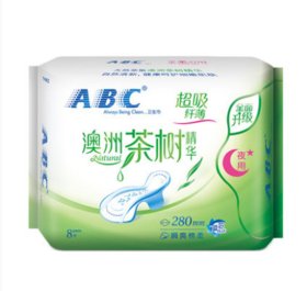 ABC茶树精华纤薄网感棉柔夜用卫生巾8片280mm