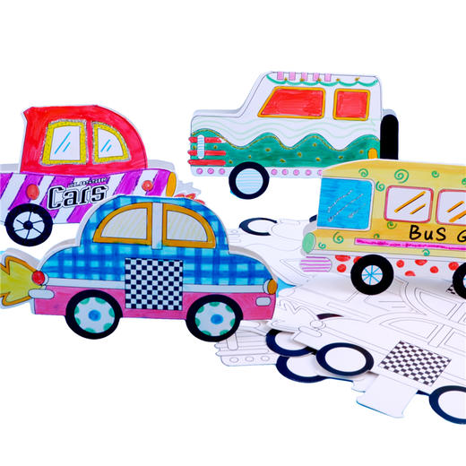 路面上的交通 幼儿园课堂手工DIY涂色小汽车创意手工 商品图0