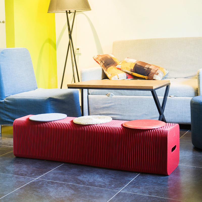 【八纸休闲长凳】创意凳子  牛皮纸 客厅茶几矮圆凳  儿童折叠百变