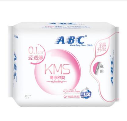 ABC轻透薄棉柔清凉舒爽夜用卫生巾280mm8片装 特价 商品图0