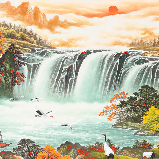 湖山画苑山水国画客厅装饰画办公室挂画手绘真迹画旭日东升周华