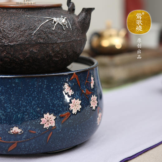 莺歌烧 深蓝樱花 电陶炉 商品图3