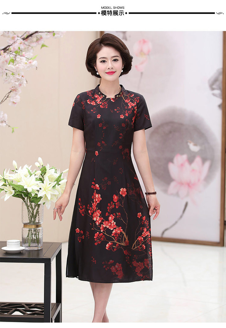 sm18l07333妈妈装大码印花连衣裙