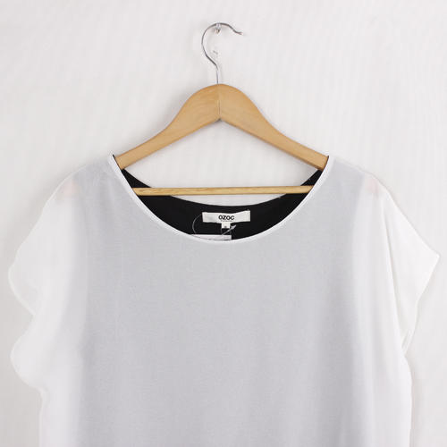 m码黑白色拼接宽松蝙蝠袖雪纺衫b10