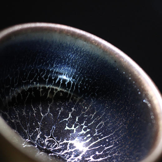 建盏蓝麒麟龙鳞纹油滴束口盏原矿铁胎功夫茶具主人茶杯