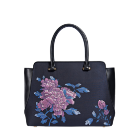 SAINTJOY/上久楷 女士宋锦拎包 深蓝粉牡丹  深蓝色牡丹 BWS17A0901