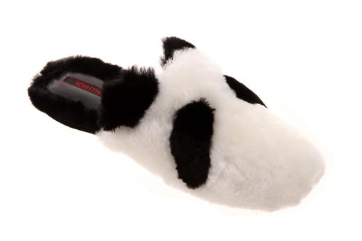 【张静初同款】sheme熊猫绒绒女士羊羔毛平底拖鞋黑白色 商品图0