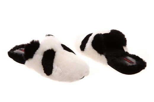【张静初同款】sheme熊猫绒绒女士羊羔毛平底拖鞋黑白色 商品图5