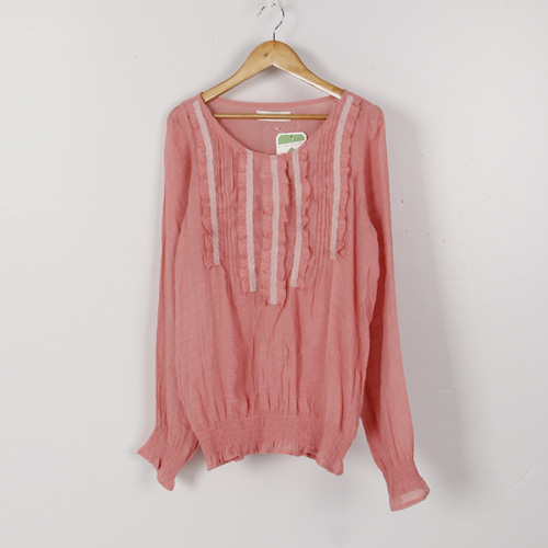 36码粉色夏季甜美宽松装洋气上衣长袖雪纺衬衫女E50