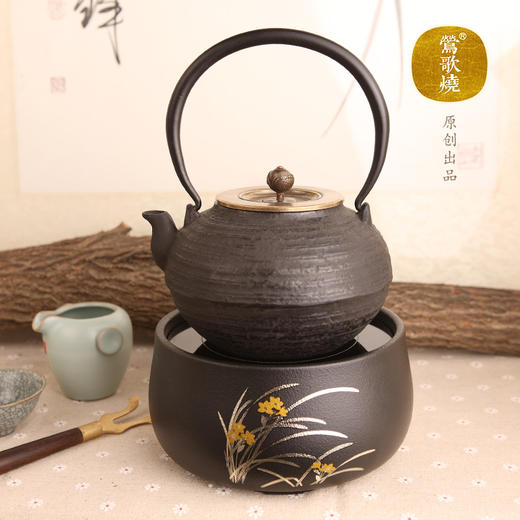 【莺歌烧旗舰店】黑底错金银兰花 电陶炉 商品图2