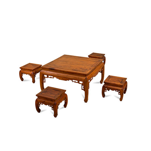 香枝木鼓腿彭牙矮方桌5件套101109502
